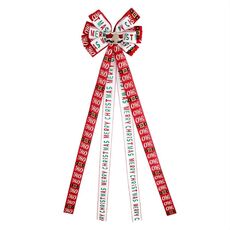 Decorazione per la cima dell'albero di Natale, fiocco in lino finto, ciondolo a doppio strato (lettere rosse e bianche)