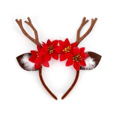 Cerchietto natalizio in 3D con decorazioni per feste di Natale, colore: corna di fiori marroni