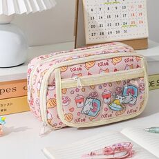 Borsa per cancelleria multistrato impermeabile di grande capacità, astuccio per matite in PVC trasparente (gattino rosa)