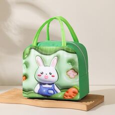 Borsa per il pranzo con motivo a cartoni animati 3D, grande capacità, borsa isolante portatile (verde)