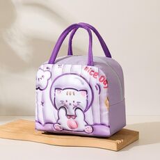 Borsa per il pranzo con motivo a cartoni animati 3D, grande capacità, borsa isolante portatile (viola)
