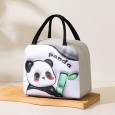 Borsa per il pranzo con motivo a cartoni animati 3D, grande capacità, borsa isolante portatile (grigio)