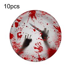 10 pezzi di stoviglie monouso per Halloween con impronte di sangue, decorazioni per feste horror, stile: piatti di carta da 7 pollici