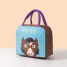 Borsa termica portatile per il pranzo per studenti, stile pixel cartoon, borsa termica per il pranzo, stile: camicia a cavallo