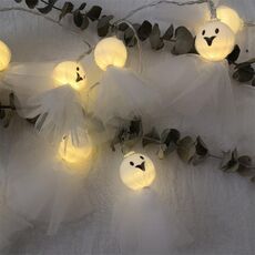 Luci a corda fantasma in tessuto di Halloween a LED, spaventose, per festival di fantasmi, decorazione per interni, lampada ambientale, colore: 1,5 m, 10 luci, bianco caldo