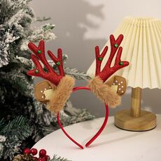 Fascia per capelli in peluche con corna di cervo natalizia, accessori per il trucco per feste (rosso)