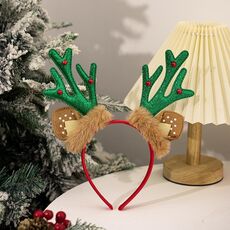 Fascia per capelli in peluche con corna di cervo natalizie, accessori per il trucco per feste (verde)