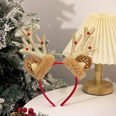 Fascia per capelli in peluche con corna di cervo natalizia, accessori per il trucco per feste (oro)