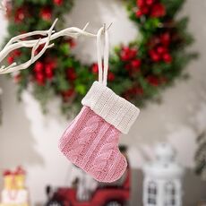 Mini calzini natalizi lavorati a maglia, decorazioni per le feste (rosa)