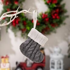 Mini calzini natalizi lavorati a maglia, decorazioni per le feste (grigio)