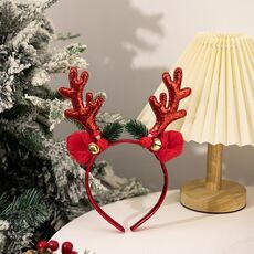 Copricapo con corna di cervo e campana, decorazione per feste di Natale (rosso)