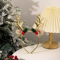 Copricapo con corna di cervo e campana, decorazione per feste di Natale (oro)