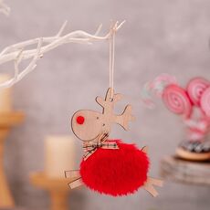 Decorazioni per feste a forma di alce in peluche in legno per albero di Natale (rosso)