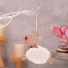 Decorazioni per feste a forma di alce in peluche in legno per albero di Natale (bianco)