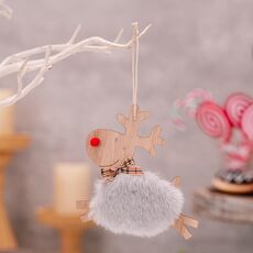 Decorazioni per feste a forma di alce in peluche in legno per albero di Natale (grigio)
