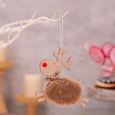Decorazioni per feste a forma di alce in peluche in legno per albero di Natale (marrone)