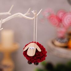 Albero di Natale in legno agnello ciondolo agnello decorazioni per le feste (rosso)