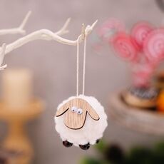 Albero di Natale in legno agnello ciondolo agnello decorazioni per le feste (bianco)