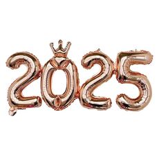Palloncino numeri 2025 da 16 pollici, numeri di collegamento, palloncino in lamina, decorazione per festa di Capodanno, colore: corona oro rosa