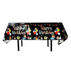 137x183cm Buon Compleanno Tovaglie in Pellicola di Alluminio PET Tovaglia Decorativa per Feste Impermeabile Usa e Getta, Stile: Palloncino Nero Inglese