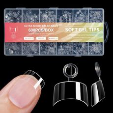 600 pezzi/scatola unghie finte ultra corte, punte di estensione trasparenti senza graffi, senza tracce, smerigliate, manicure da salone, stile: forma 03