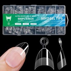 600 pezzi/scatola unghie finte ultra corte, punte di estensione trasparenti senza graffi, senza tracce, smerigliate, manicure da salone, stile: forma 05