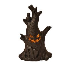 Lanterna a forma di ceppo di albero con faccia di fantasma di Halloween, luci a candela a LED, decorazione per l'atmosfera delle feste