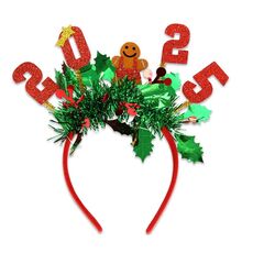 Vestito per festa di Natale Copricapo per capodanno Decorazione natalizia Fascia per capelli a strisce colorate, Stile: 2025 Omino di pan di zenzero
