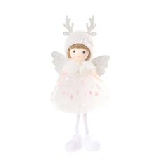Ciondolo albero di Natale con perline, sari, angelo, ragazza, decorazione appesa, bambola carina, regalo per bambini (bianco)