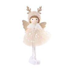 Ciondolo albero di Natale con perline, sari, angelo, ragazza, decorazione appesa, regalo per bambini, bambola carina (beige)