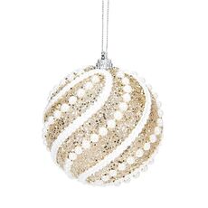 Decorazione per albero di Natale con pallina di Natale da 8 cm, con perle e paillettes, ornamento da appendere (champagne)