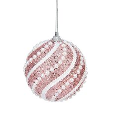 Decorazione per albero di Natale con pallina di Natale da 8 cm, con perle e paillettes, ornamento da appendere (rosa)
