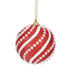 Decorazione per albero di Natale con pallina di Natale da 8 cm, con perle e paillettes, ornamento da appendere (rosso)