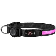 Per AirTag Collare per cani LED impermeabile Collare a sgancio rapido, Taglia: M (Rosa)