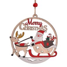 Decorazione per il giorno di Natale, ciondolo in legno cavo, stile: slitta di Babbo Natale