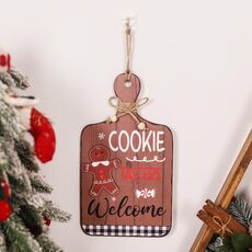 Decorazione natalizia a forma di omino di pan di zenzero, cartello in legno, ornamenti, negozio, ciondolo di benvenuto (marrone)