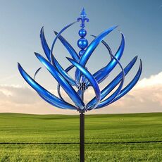 Mulino a vento in metallo e ferro, artigianato, giardinaggio all'aperto, fioriera decorativa da terra (blu)