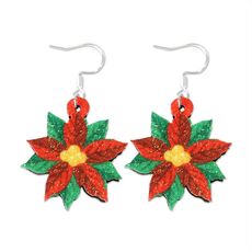 Orecchini con decorazione a forma di cartone animato, elemento natalizio, orecchini lucidi, specifiche: fiore