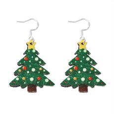 Orecchini con decorazione a forma di cartone animato, elemento natalizio, orecchini lucidi, specifiche: albero