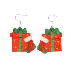 Orecchini con decorazione a forma di cartone animato, elemento natalizio, orecchini lucidi, specifiche: confezione regalo