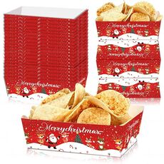 20 pezzi/confezione Vassoio per snack natalizio Vassoio di carta per patatine fritte per feste di Natale