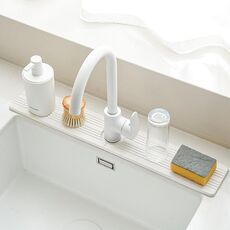 Tappetino per asciugatura del lavandino del rubinetto, pietra di diatomee, antispruzzo, assorbente, per il drenaggio del lavandino, colore: K02 bianco (60x10 cm)