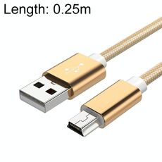 5 PCS Mini USB a USB A DATI / Cavo di carica intrecciato per MP3, Fotocamera, DVR auto, Lunghezza: 0,25 m (oro)