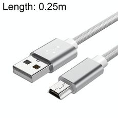 5 PCS MINI USB a USB A DATI / Cavo di ricarica tessuto per MP3, Fotocamera, DVR auto, Lunghezza: 0.25 m (argento)