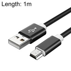 5 pezzi MINI USB a USB A DATI / Cavo di ricarica tessuto per MP3, fotocamera, DVR auto, Lunghezza: 1m (nero)