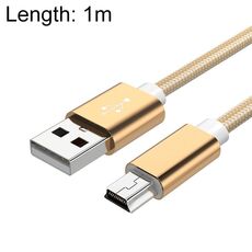 5 PCS Mini USB a USB A DATI / Cavo di carica intrecciato per MP3, Fotocamera, DVR auto, Lunghezza: 1m (oro)