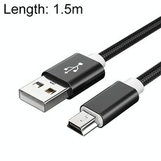 5 PCS Mini USB a USB A DATI / Cavo di carica intrecciato per MP3, Fotocamera, Dvr auto, Lunghezza: 1,5 m (nero)