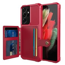 Per Samsung Galaxy S21 Ultra 5G Portafoglio con portafoglio con portafoglio magnetico custodia in pelle (rosso)