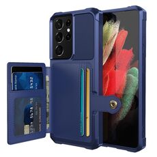 Per Samsung Galaxy S21 Ultra 5G Magnetic Wallet Baite Borsa per cellulare in pelle (blu navy)