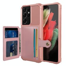 Per Samsung Galaxy S21 Ultra 5G magnetico portafoglio con portafoglio cassa del telefono in pelle (oro rosa)